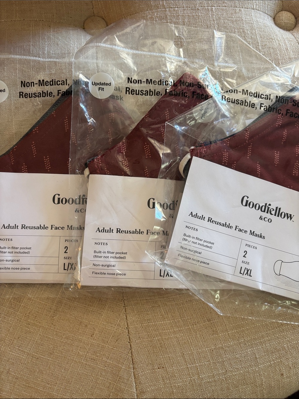 Goodfellow & Co. Adult Reusable Face Mask L/XL 2pack (3 packs included)